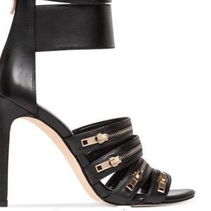 BCBG Casey Zippered Black Heel Sandals Size 4